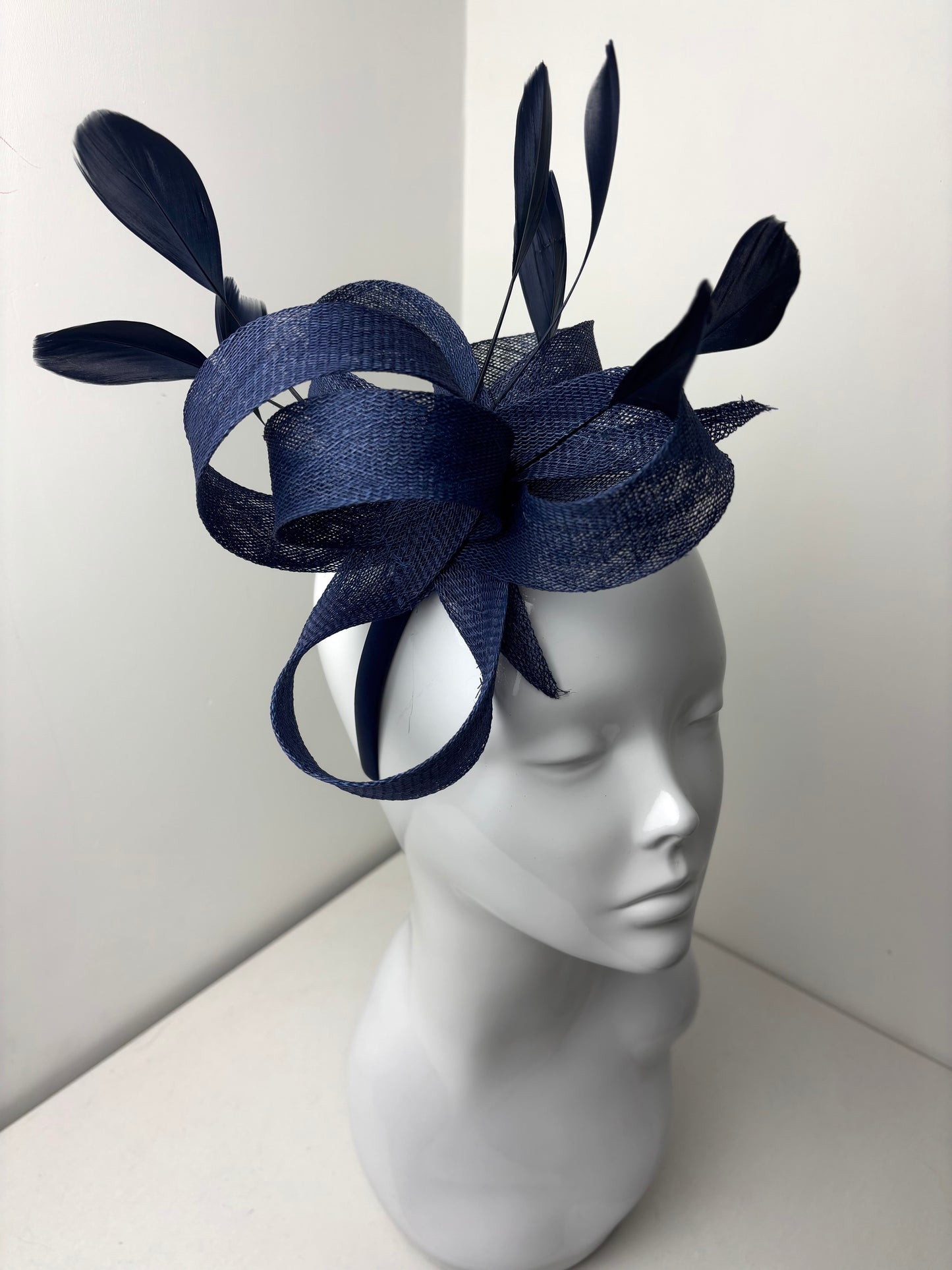 Bespoke Navy Sinamay Feather Fascinator