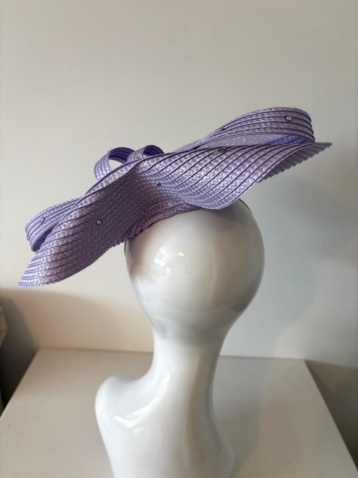 Bespoke Silver Leaf & Diamanté Lilac Fascinator