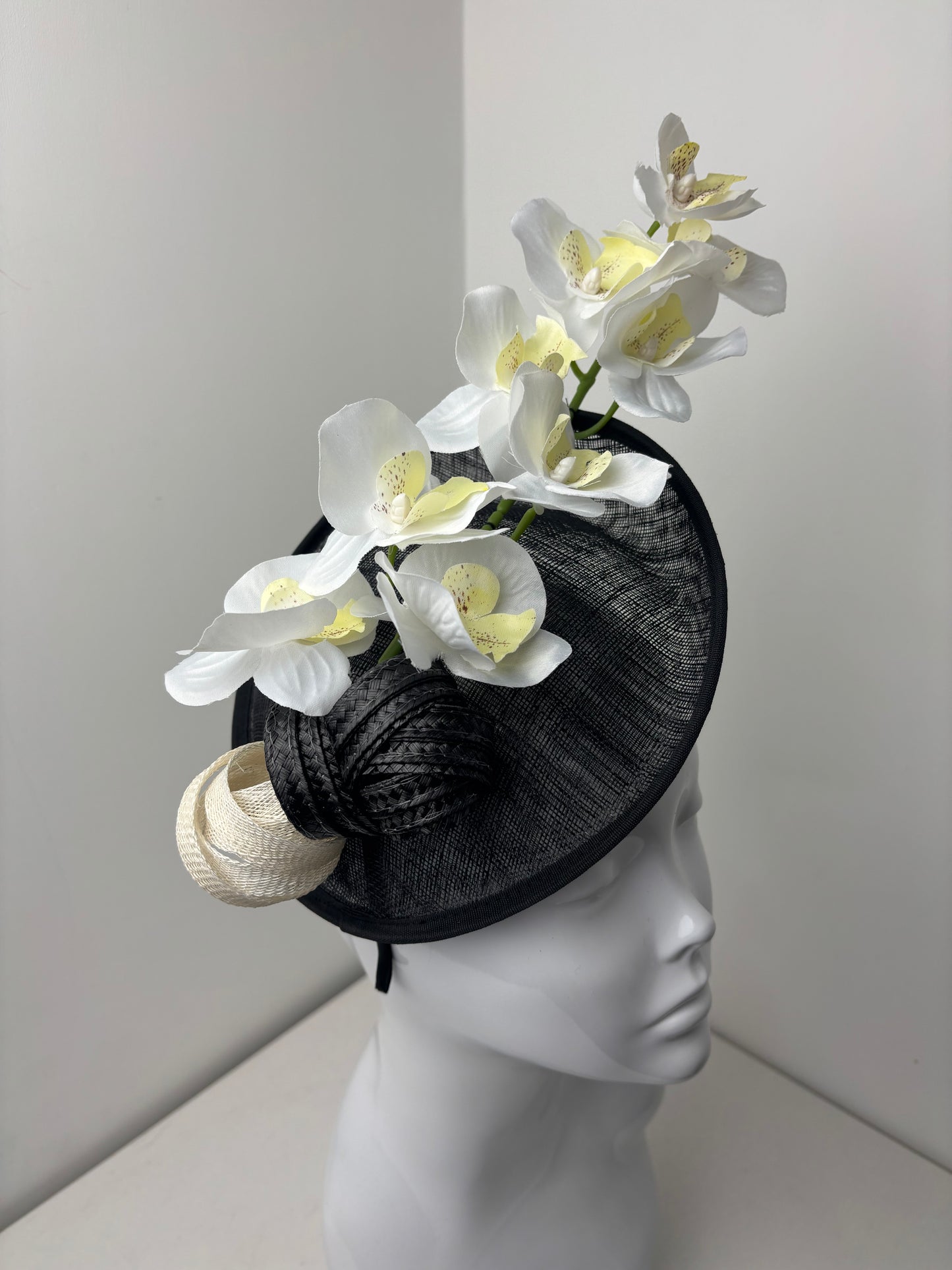 Bespoke Orchid Statement Fascinator Black & Ivory