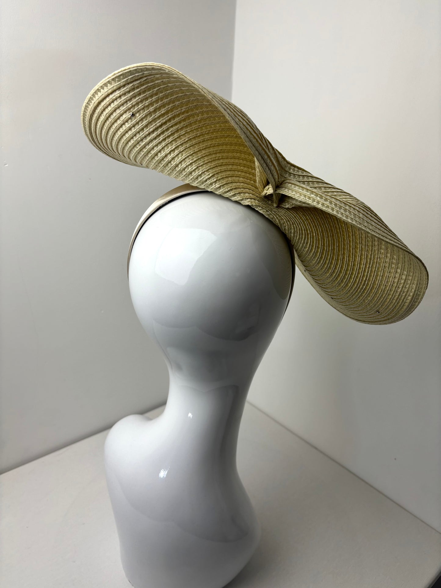 Bespoke Pale Gold Pearl Embellished Woven Fascinator