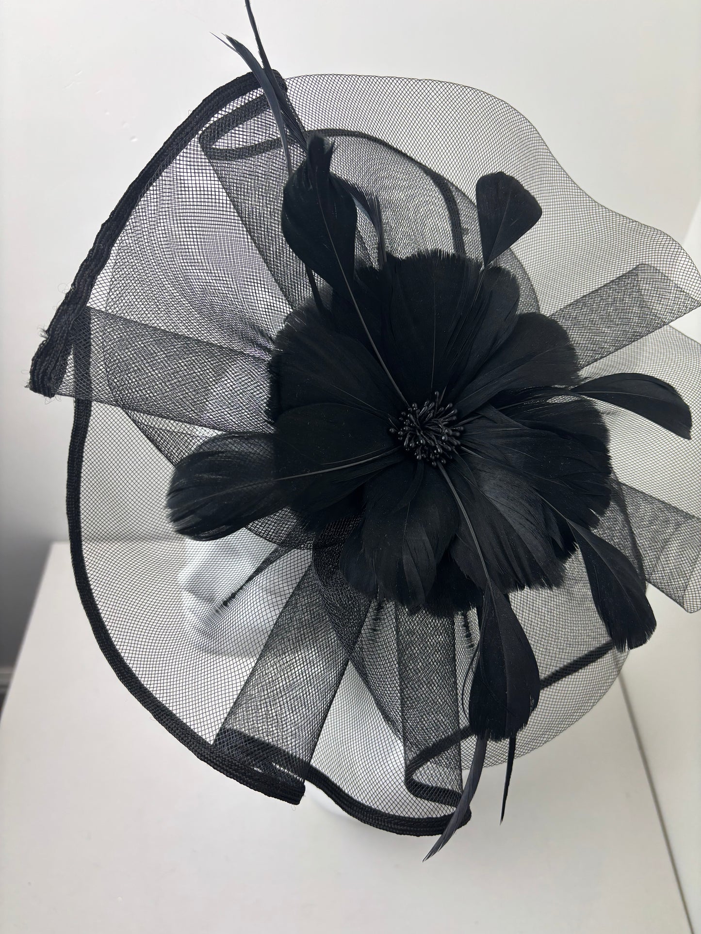 Large Black Organza Ruffle Fascinator