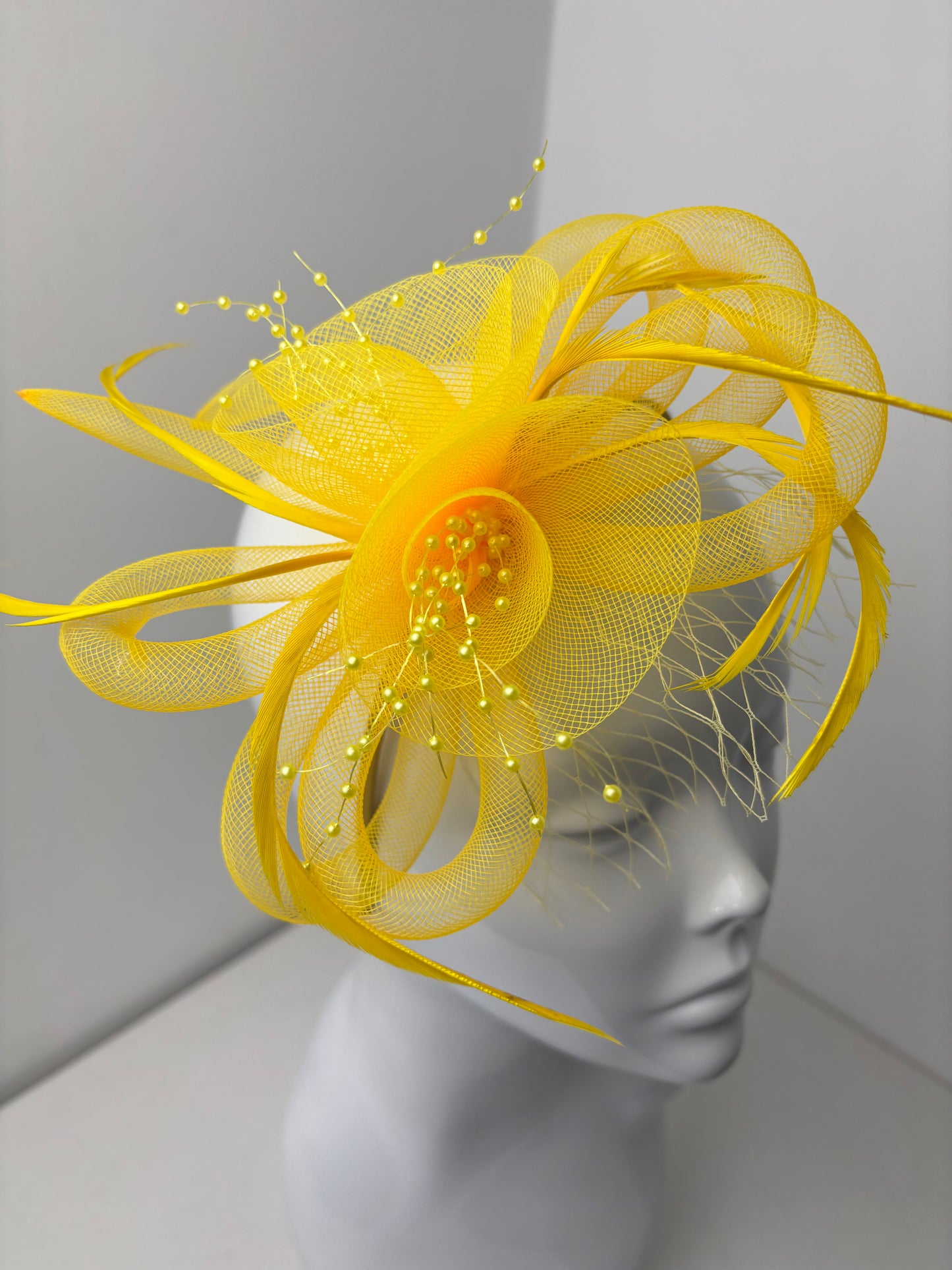 Bright Yellow Pearl Crin Fascinator