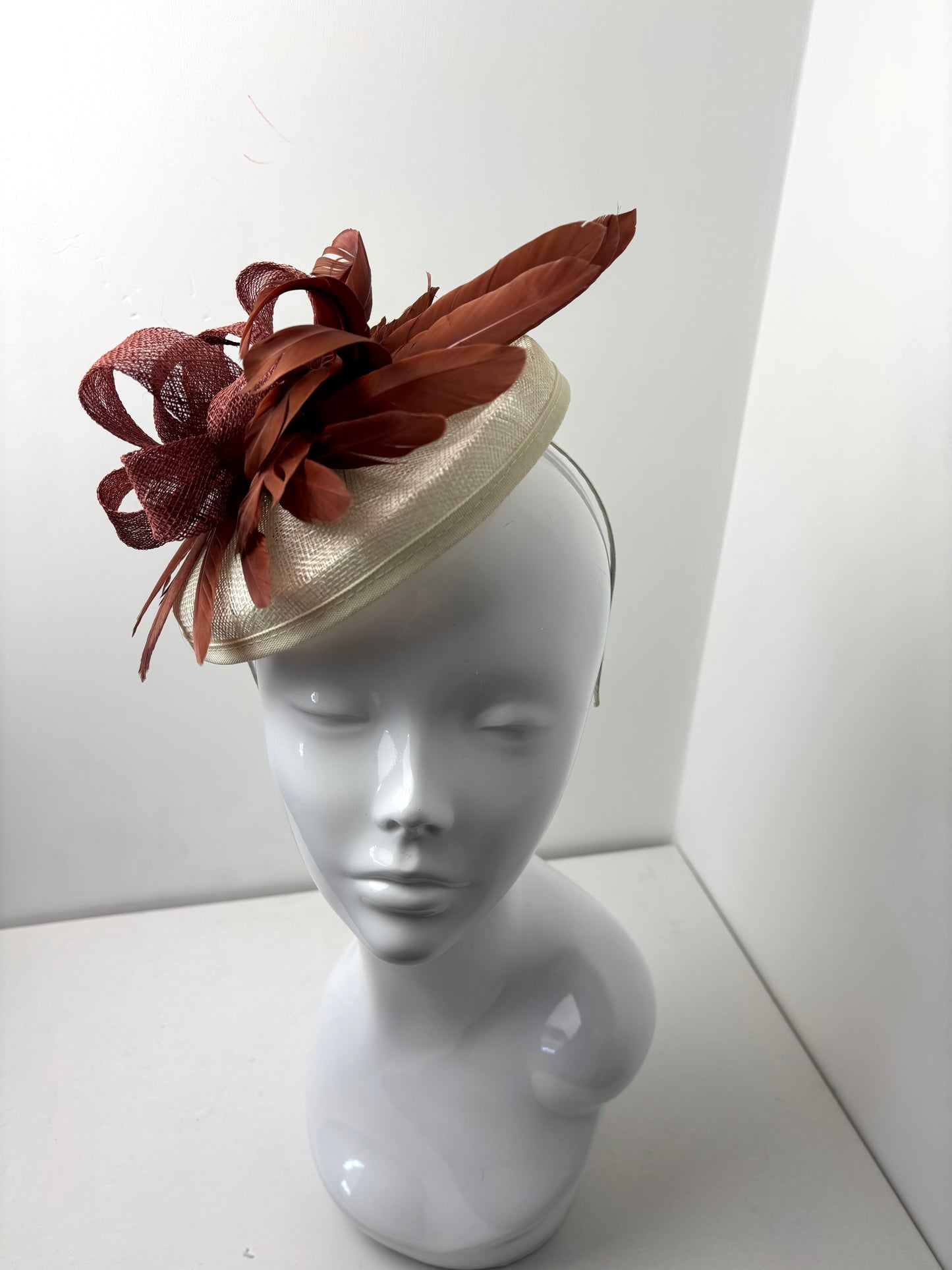 Bespoke Cream & Rust Structured Percher Fascinator