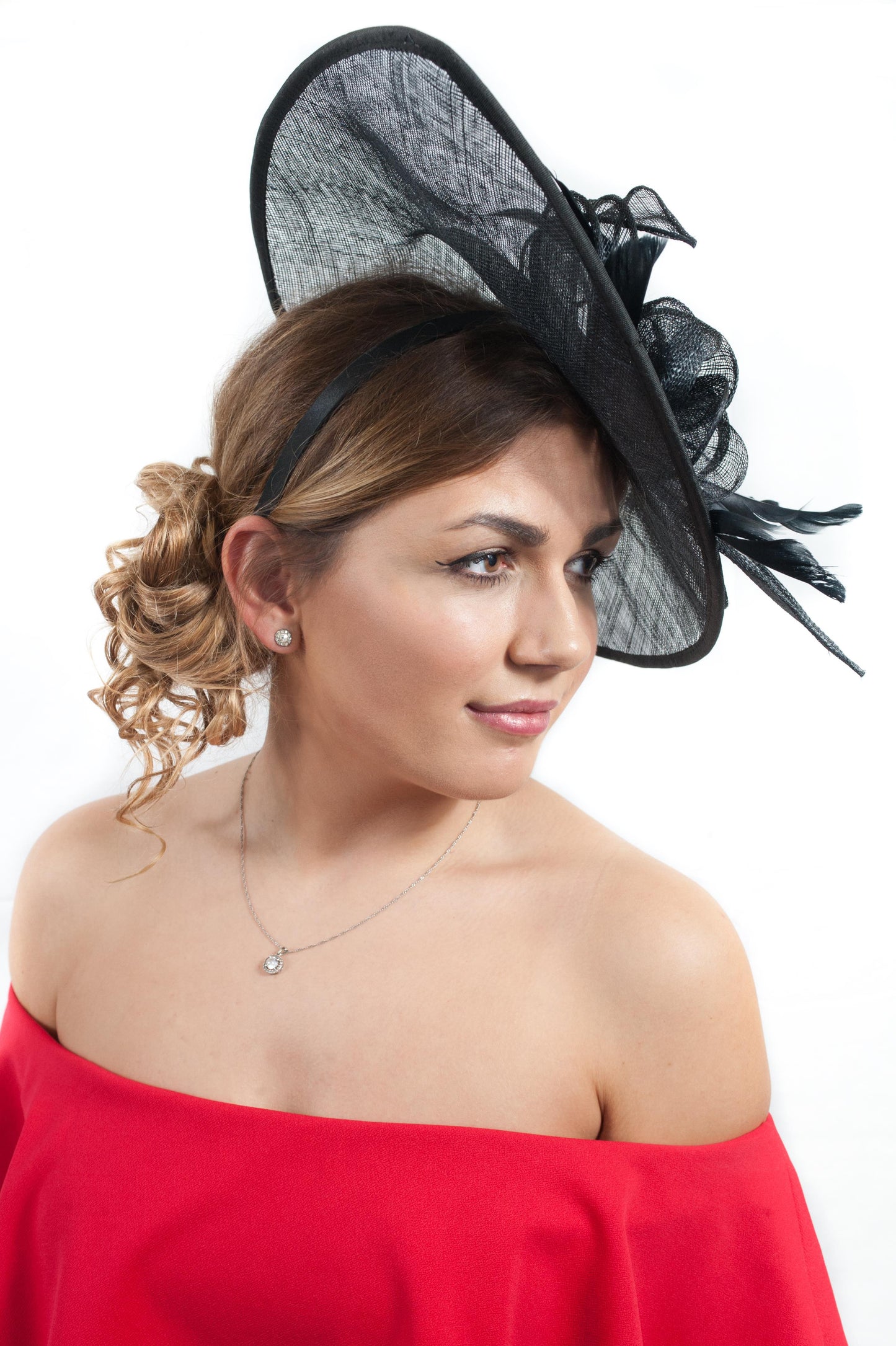 Black Floral Teardrop Large Fascinator