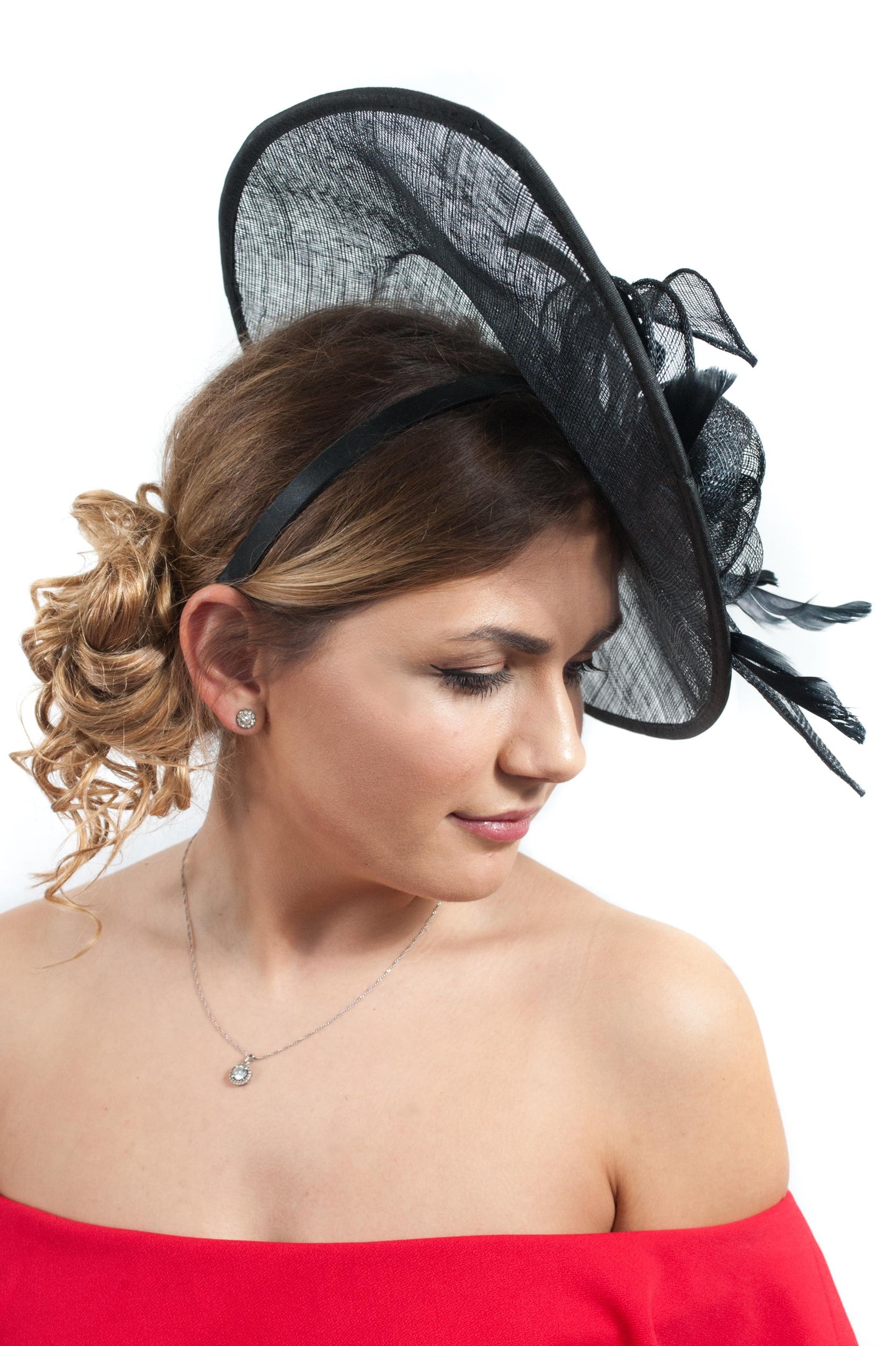 Black Floral Teardrop Large Fascinator
