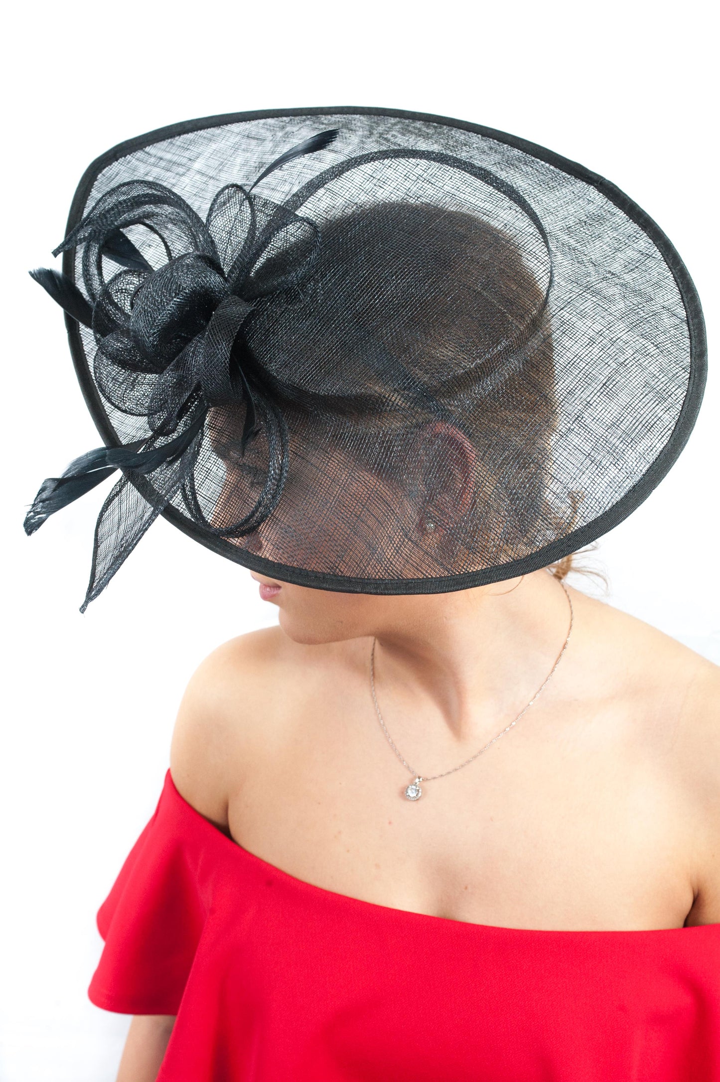 Black Floral Teardrop Large Fascinator