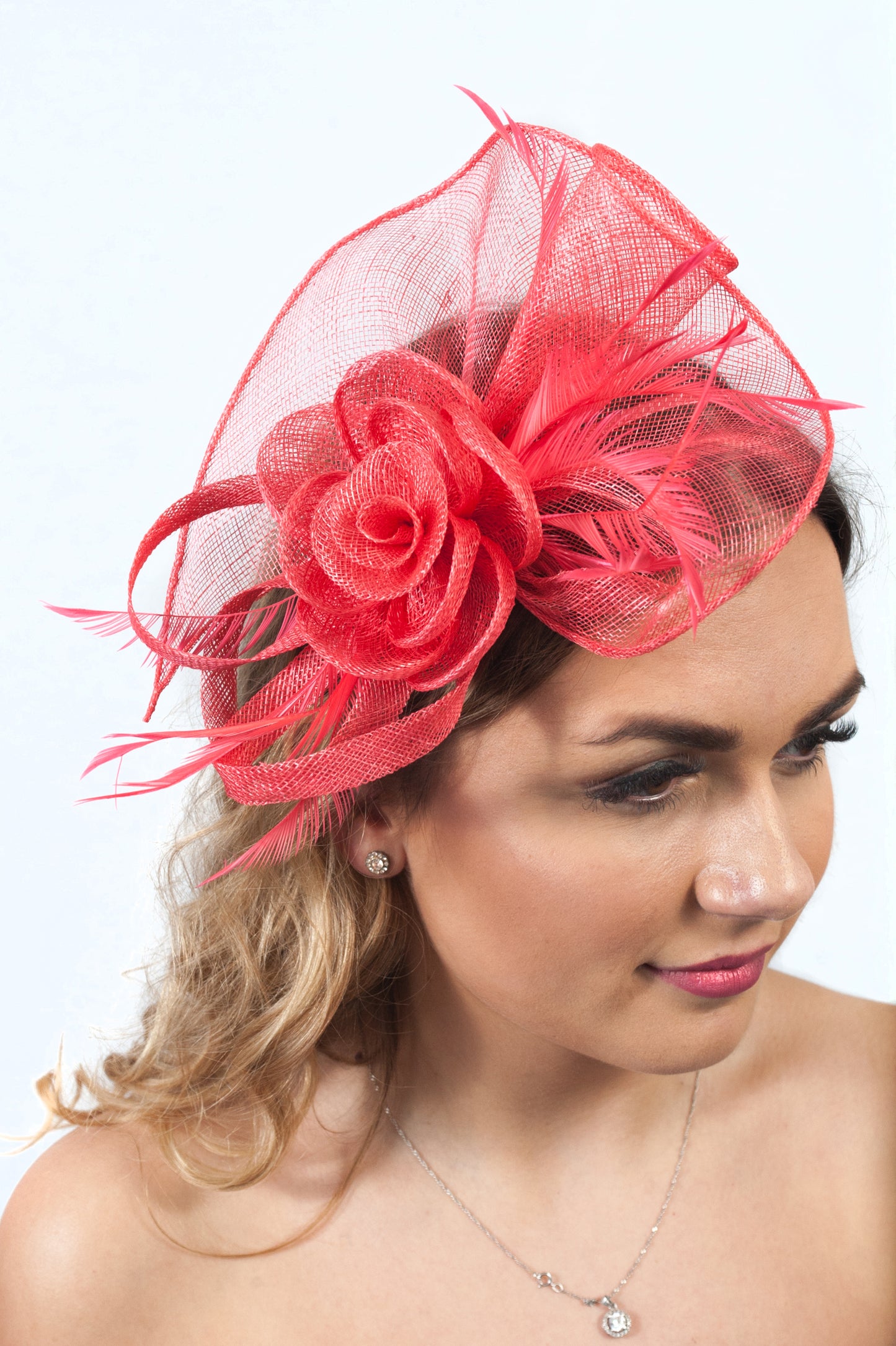 Opulence Coral Sinamay Floral Fascinator