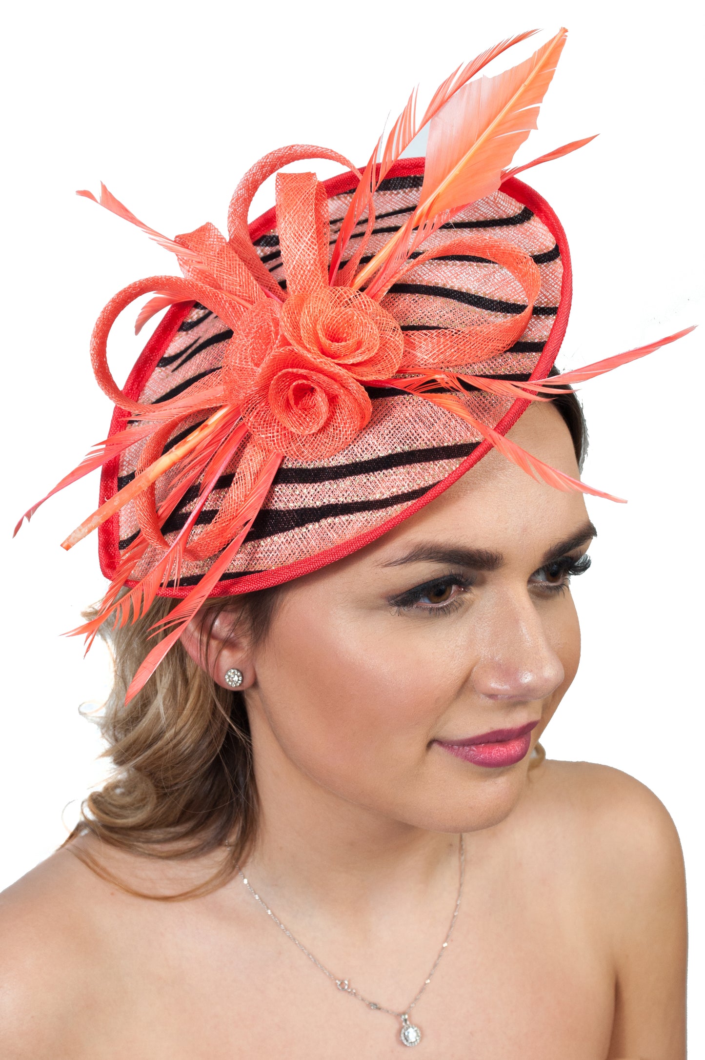 Metallic Coral Zebra Print Fascinator