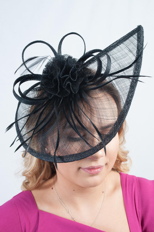 Black Floral Feather Teardrop Fascinator