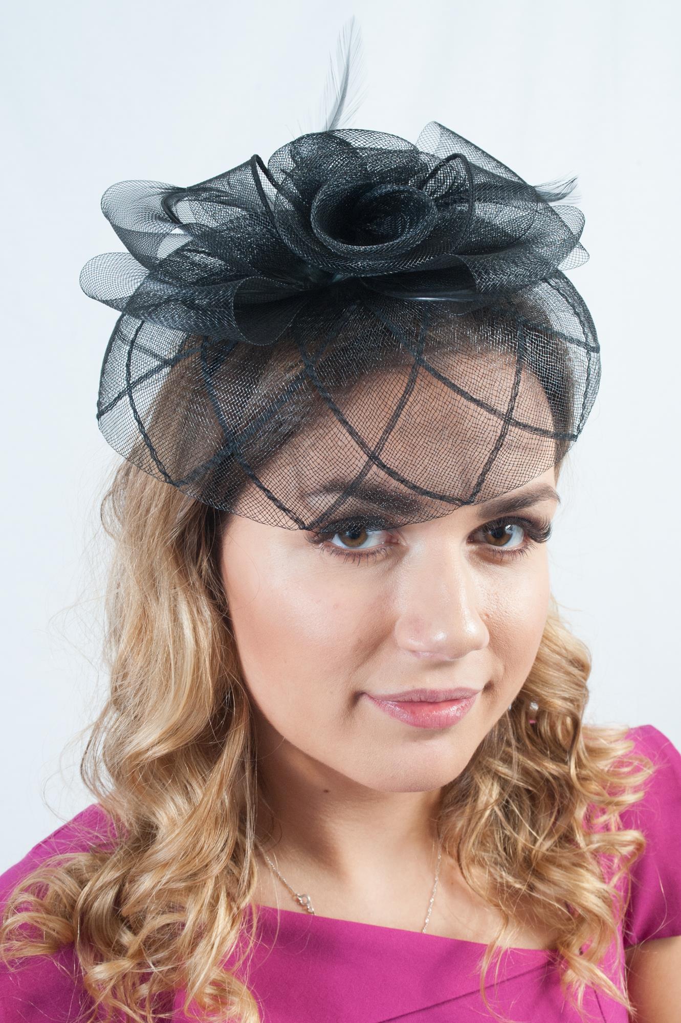 Black Geometric Veil Fascinator