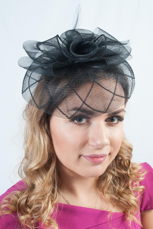 Black Geometric Veil Fascinator