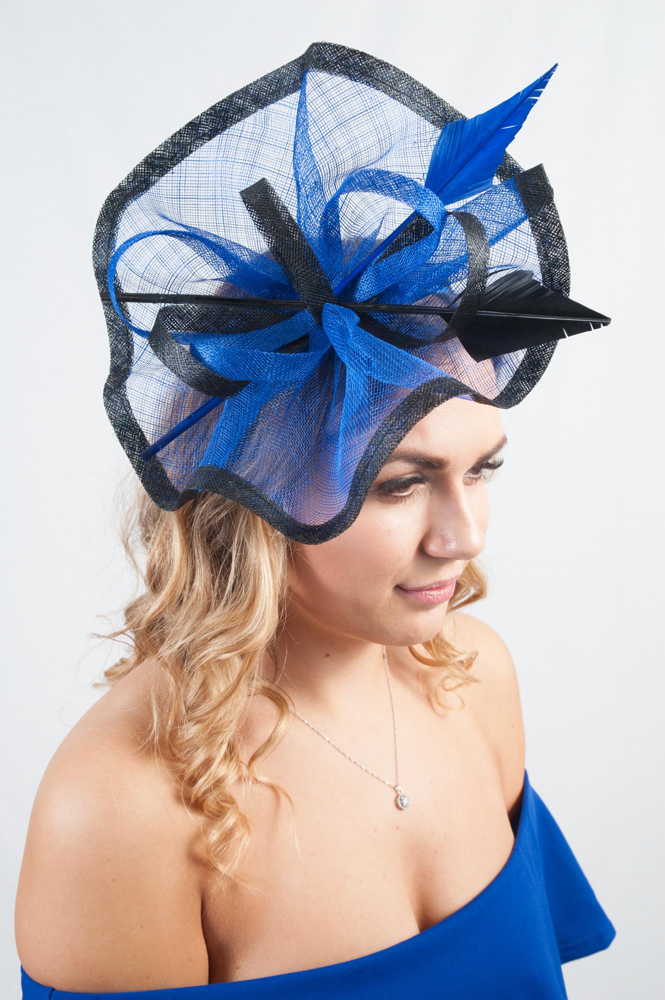 Ruffled Arrow Quill Blue & Black Fascinator