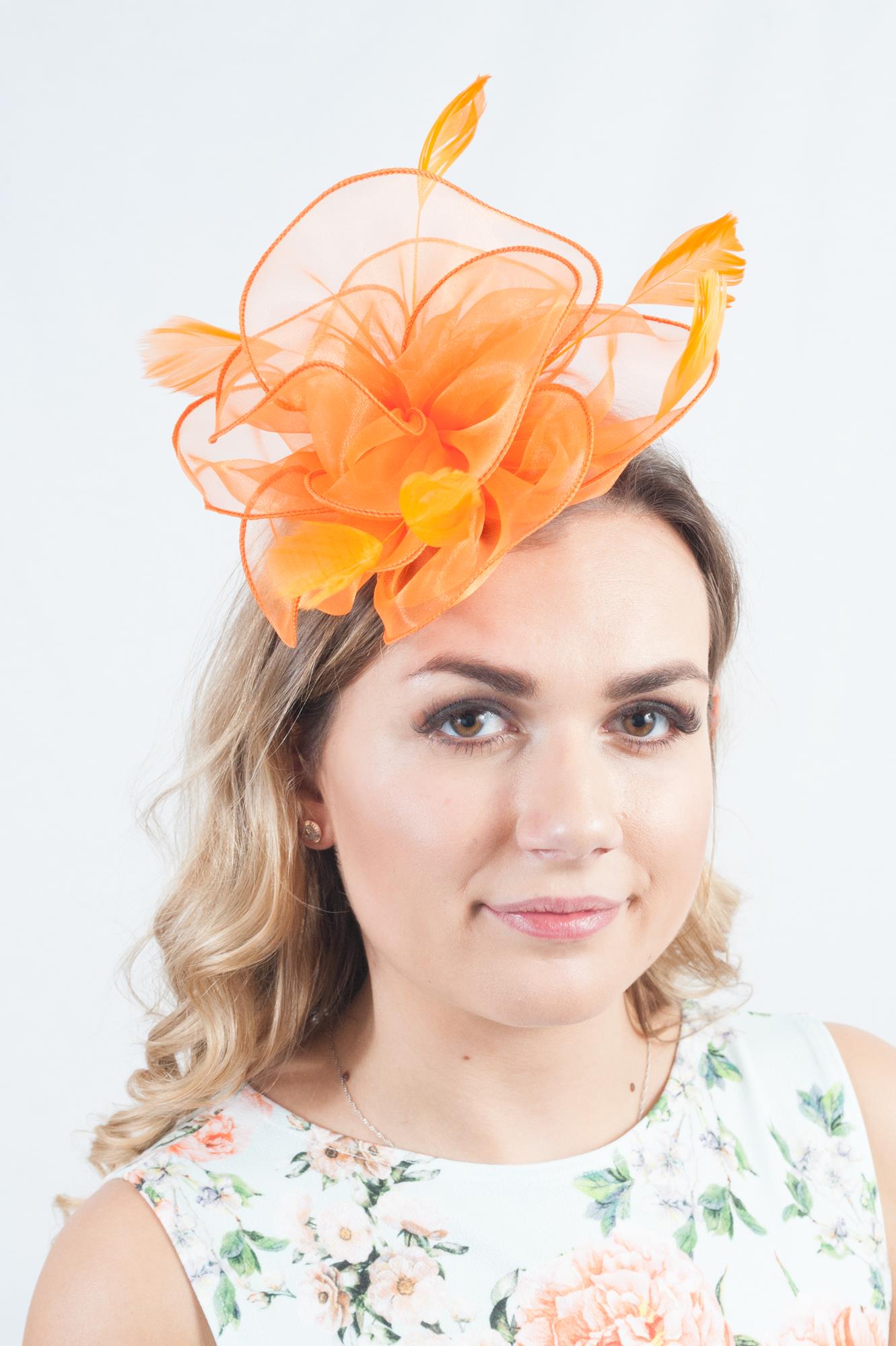 Bright Orange Feather Tulle Fascinator