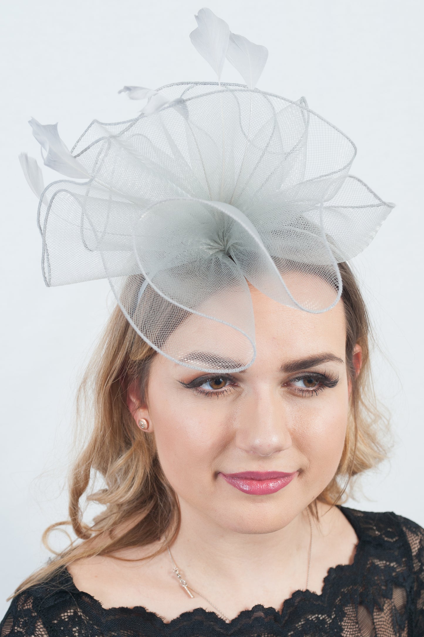 Light Silver Grey Ruffle Fascinator
