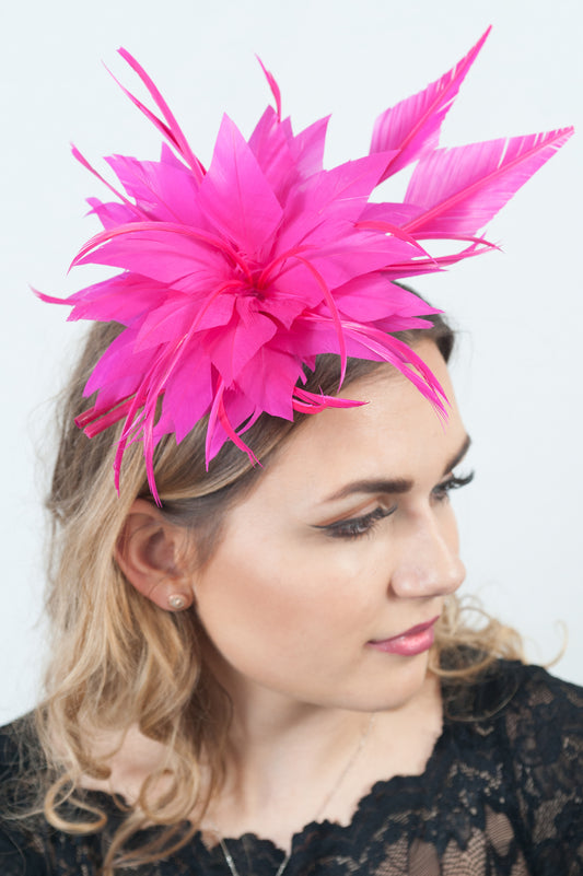 Hot Pink Feather Plume Fascinator