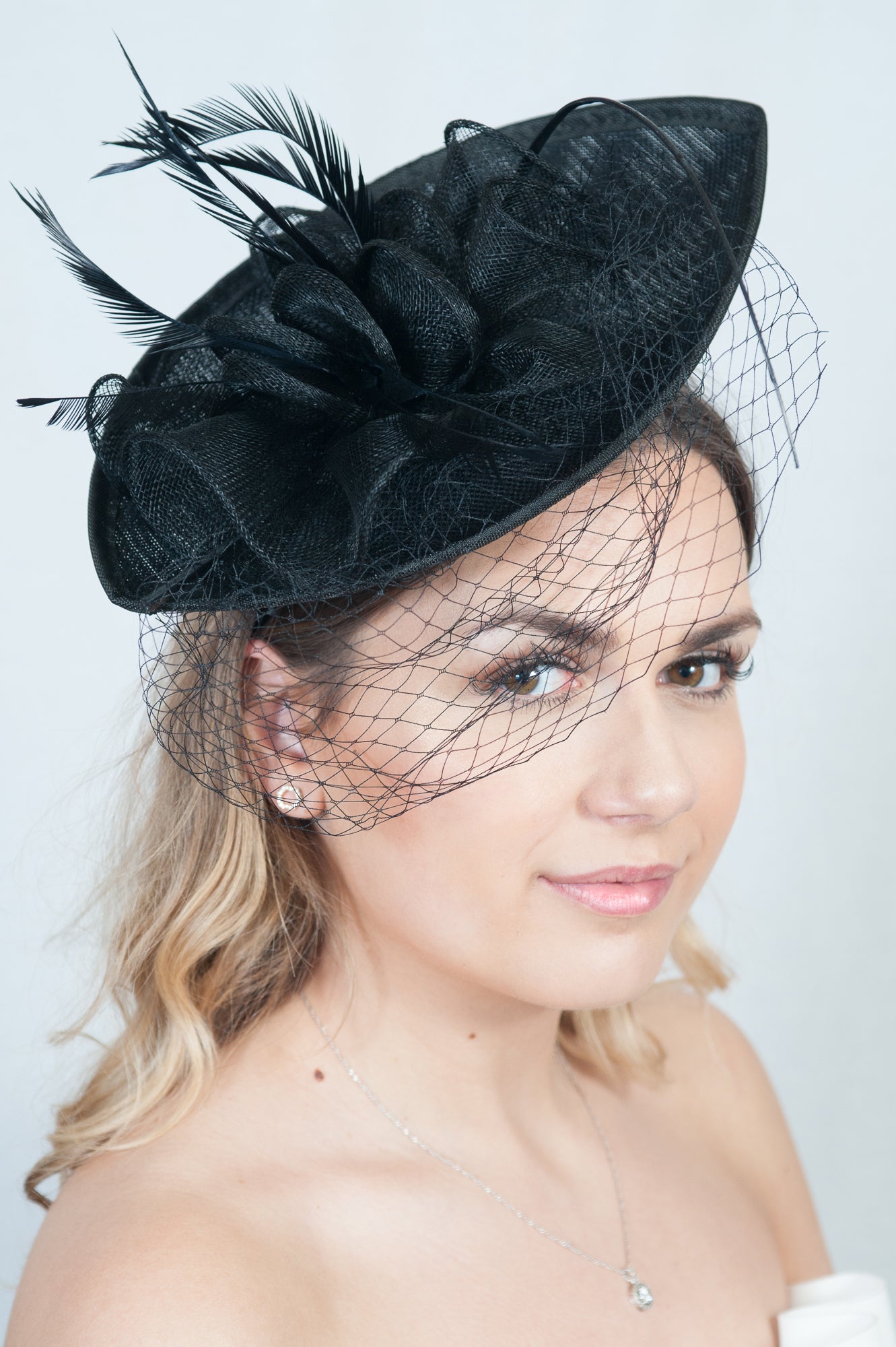 Black Sinamay Veil Fascinator