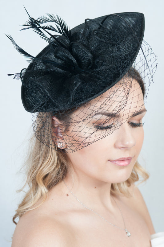 Black Sinamay Veil Fascinator