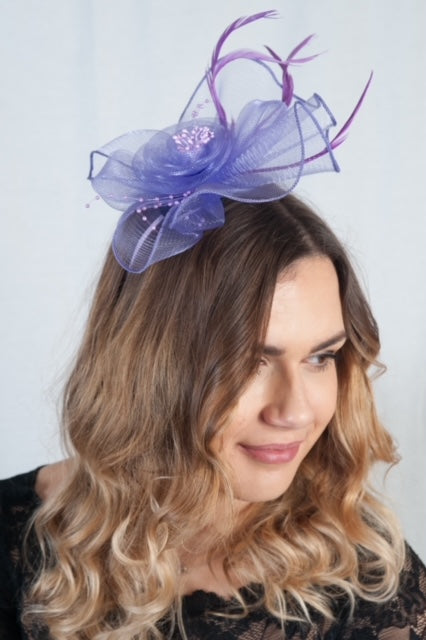Small Purple Pearl & Feather Fascinator