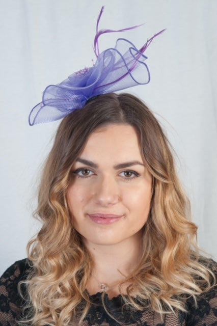 Small Purple Pearl & Feather Fascinator