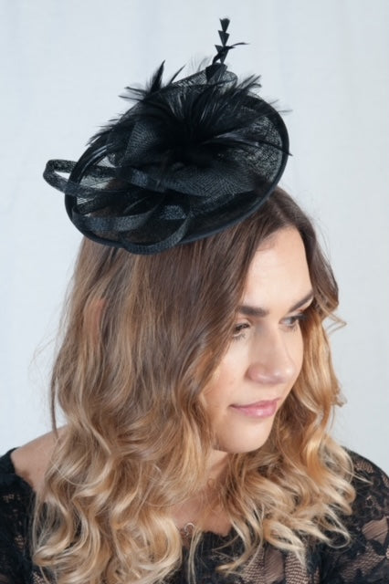 Small Black Feather Disc Fascinator