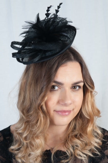 Small Black Feather Disc Fascinator