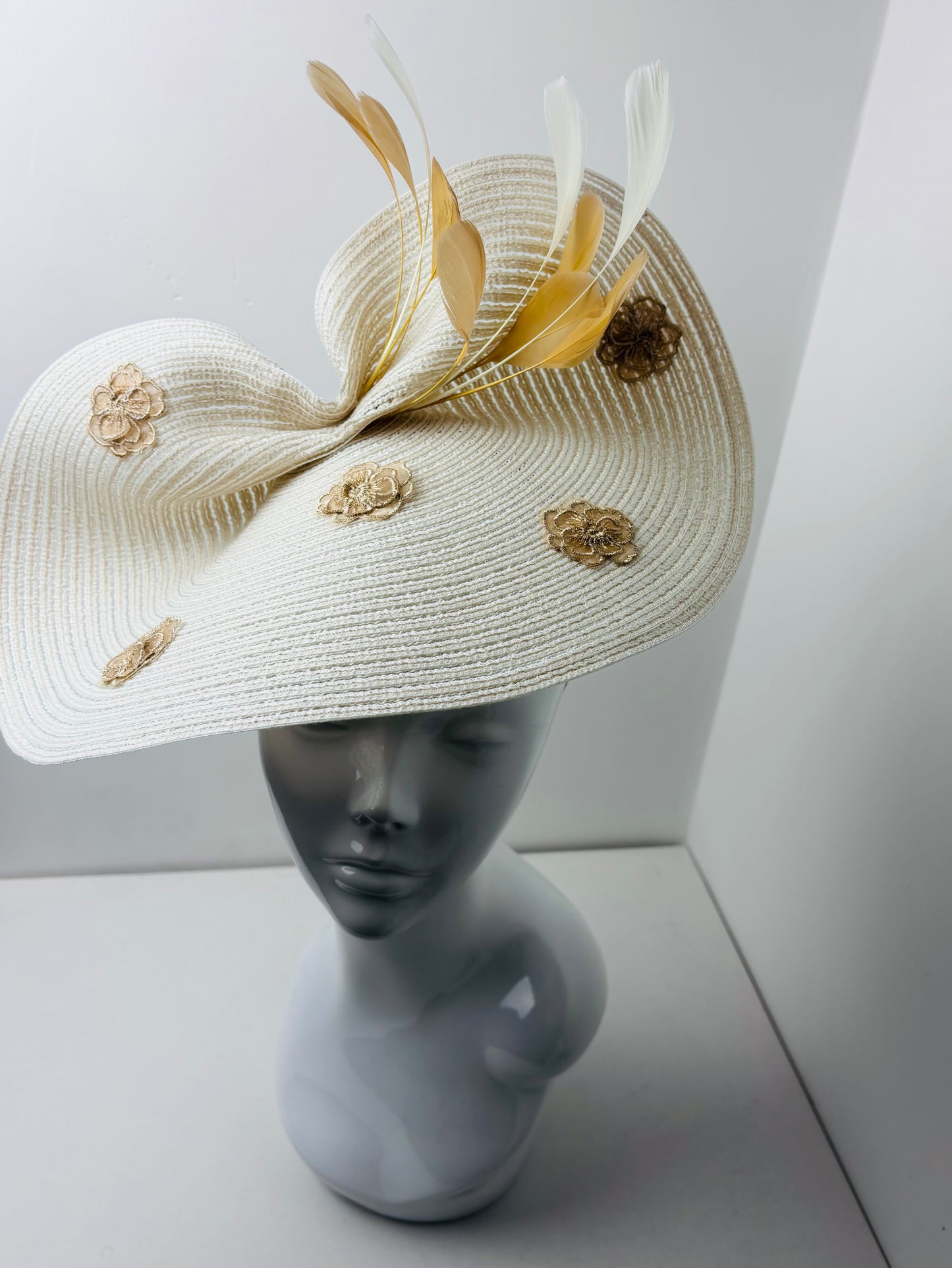 Bespoke Champagne & Gold Woven Swiss Braid Fascinator | Handcrafted in Northumberland