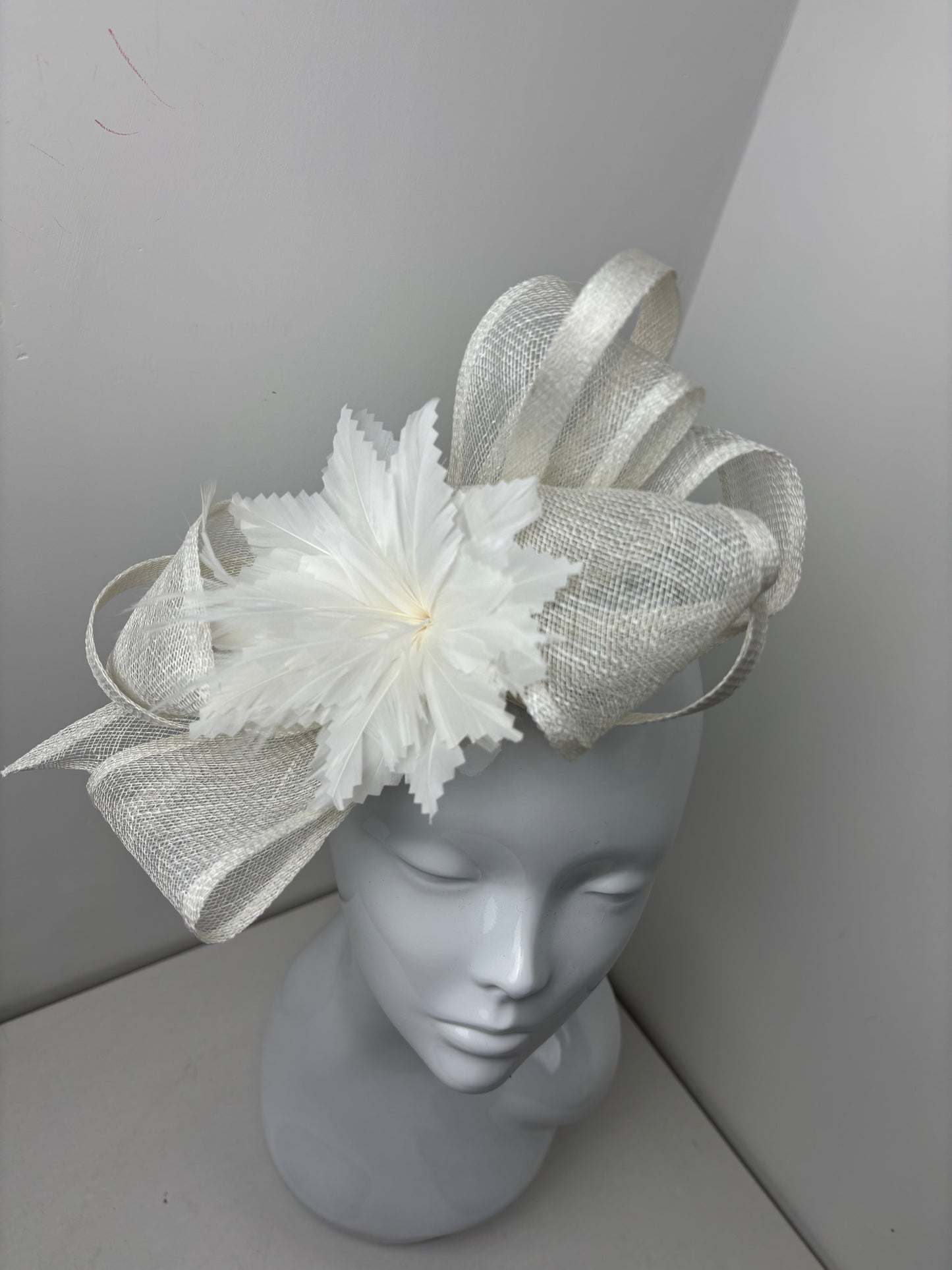 Off White Sinamay Bow Feather Fascinator