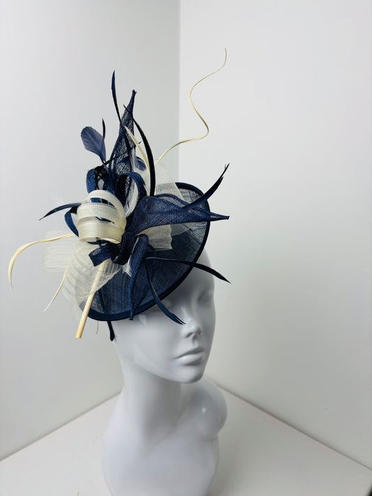Bespoke Navy & Cream Sinamay Fascinator