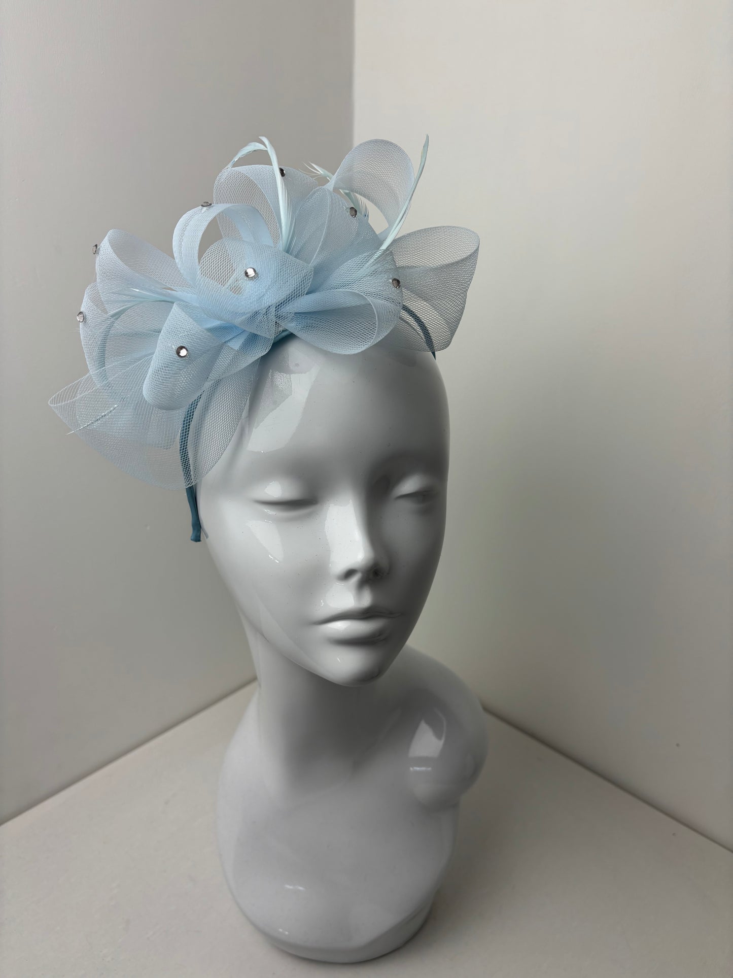 Lou Pale Blue Diamante Bow Fascinator