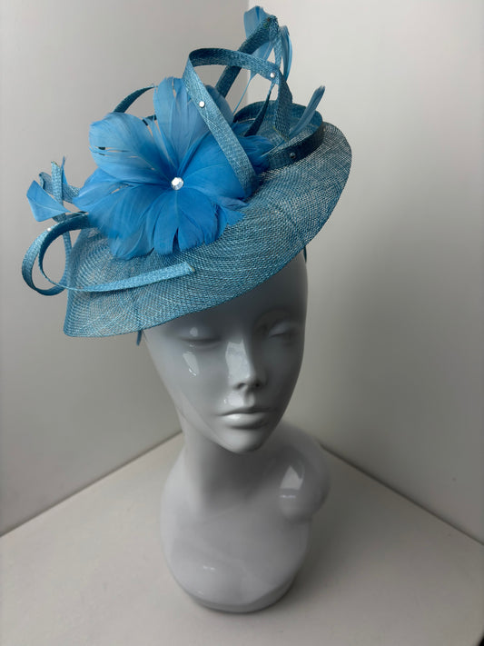 Aqua Blue Floral Bloom Diamante Fascinator