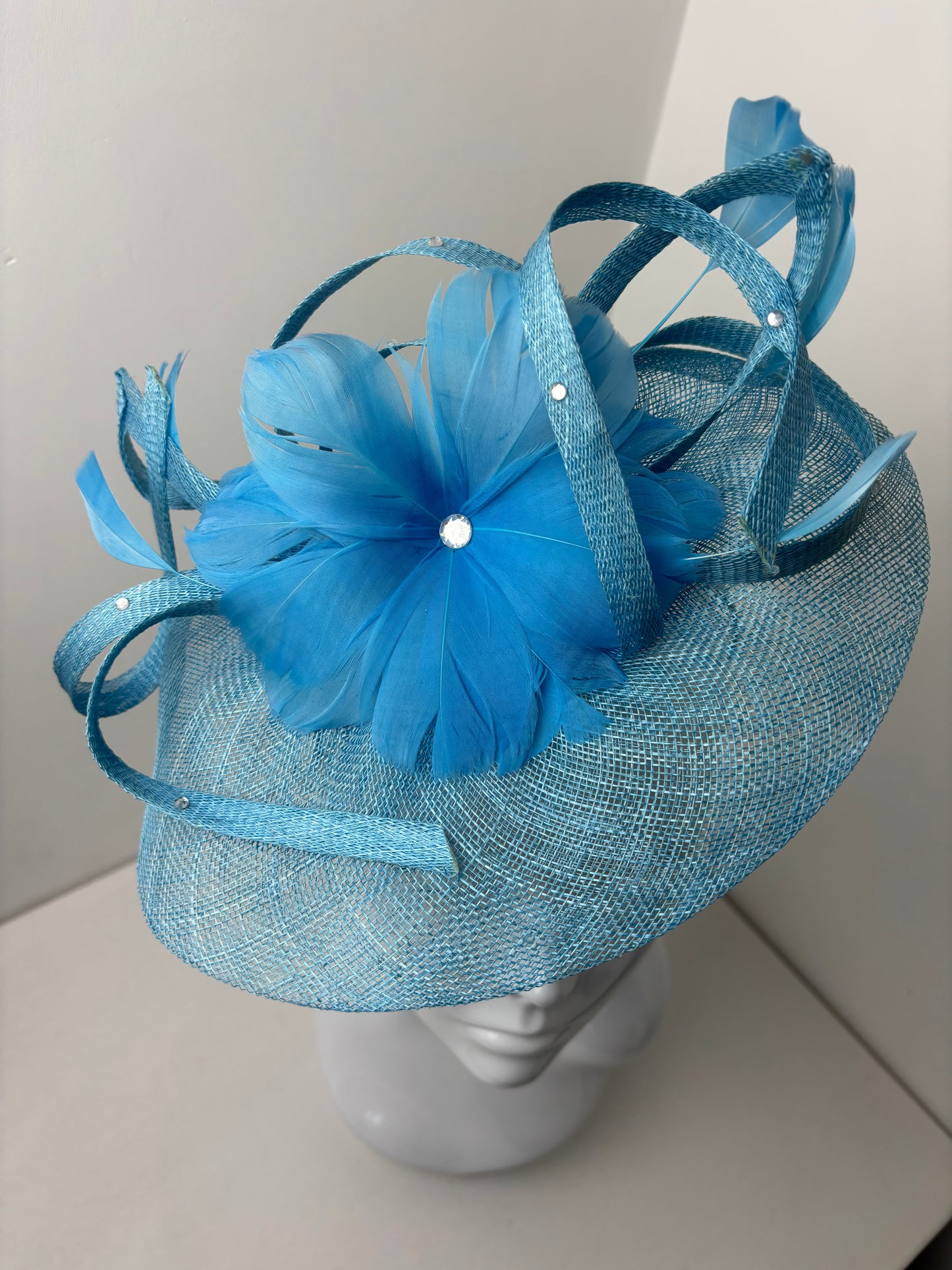 Aqua Blue Floral Bloom Diamante Fascinator
