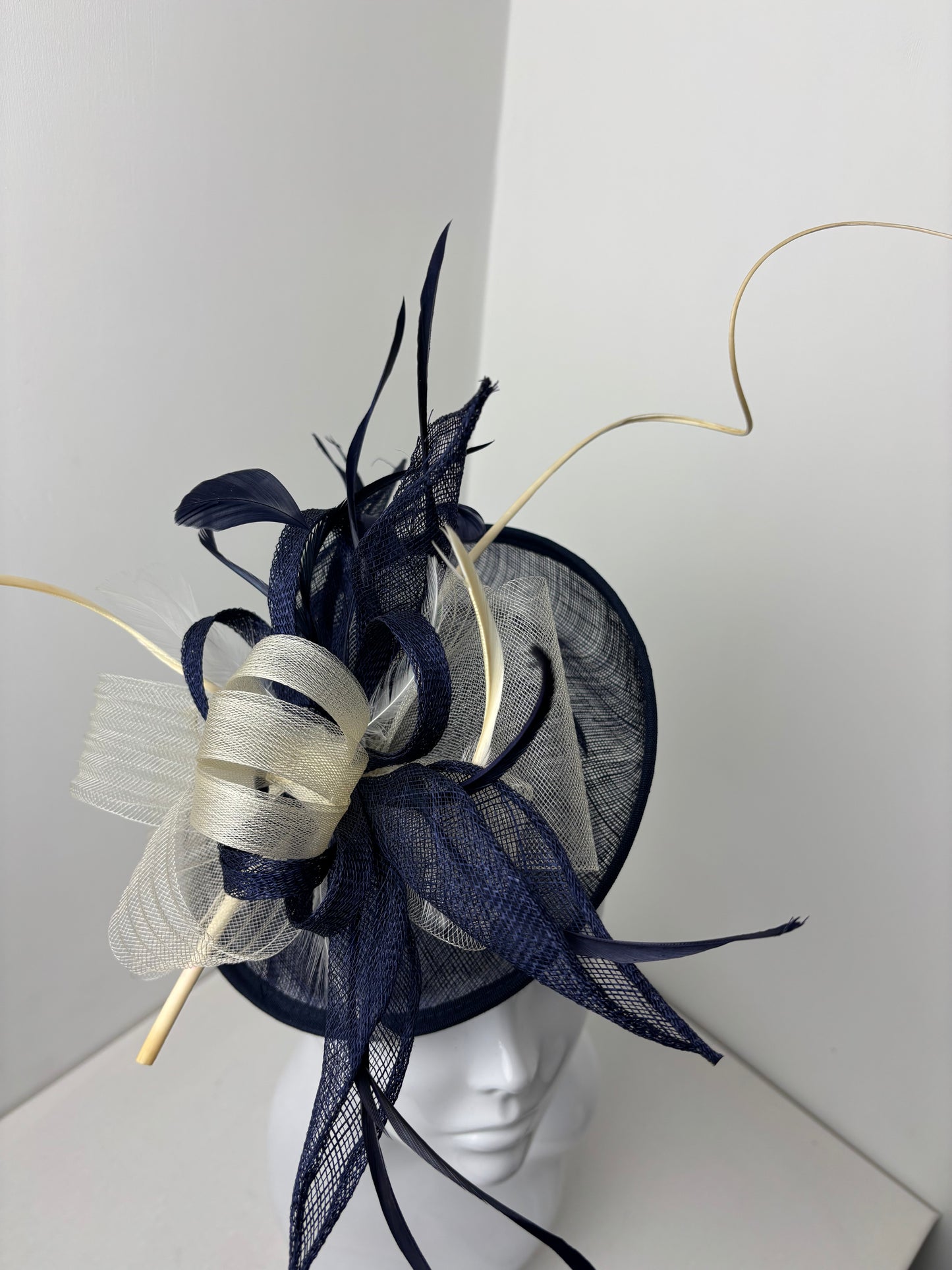 Bespoke Navy & Cream Sinamay Fascinator