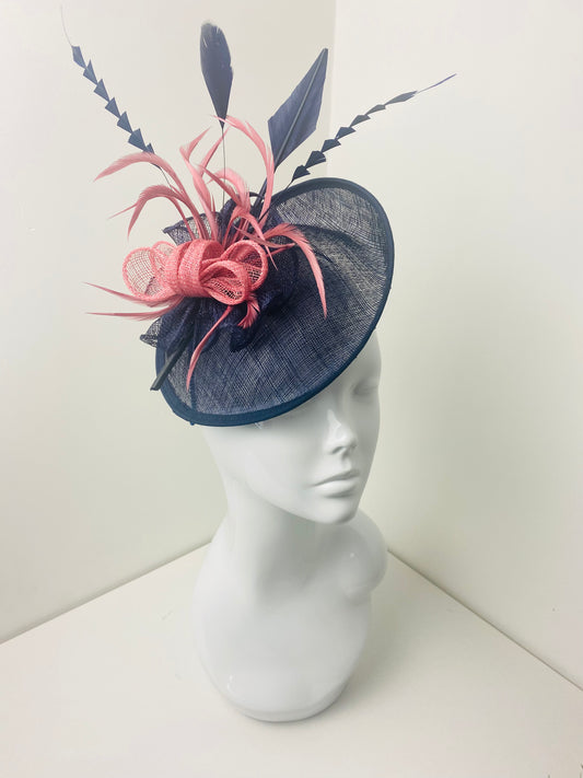 Bespoke Navy & Victorian Rose Pink Fascinator