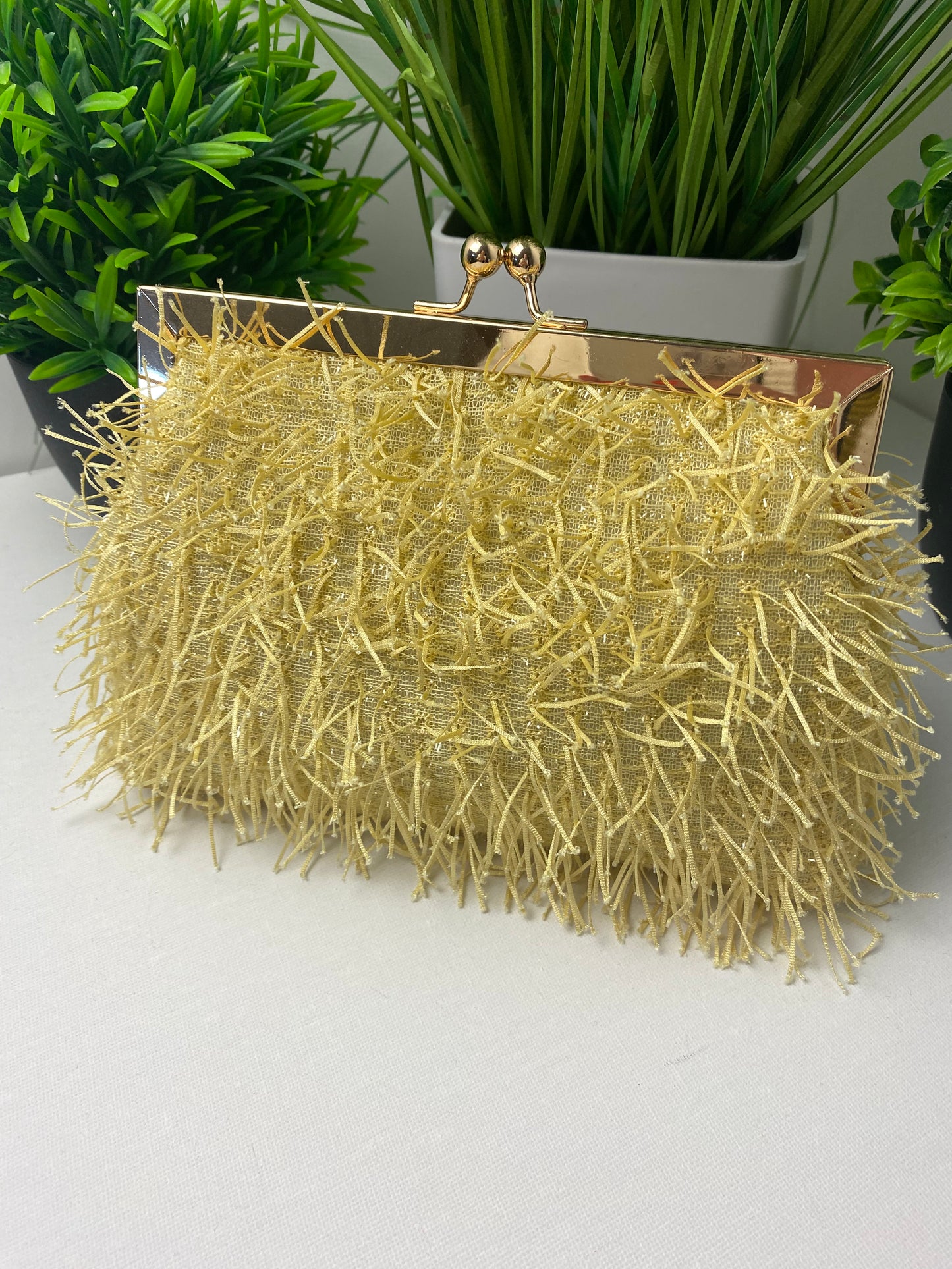 Ochre Yellow Tassle Fringe Clutch Bag