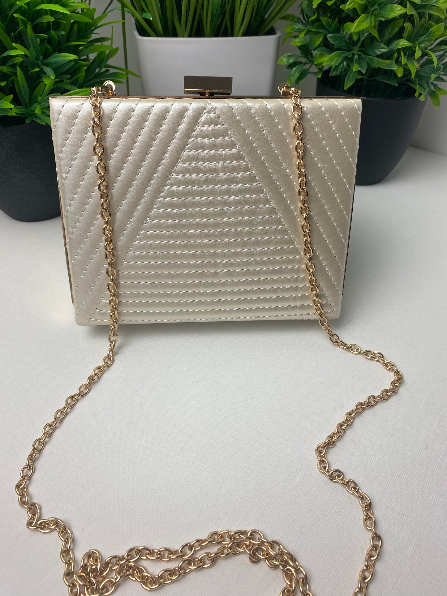 Champagne Arrowstitch Clutch Bag