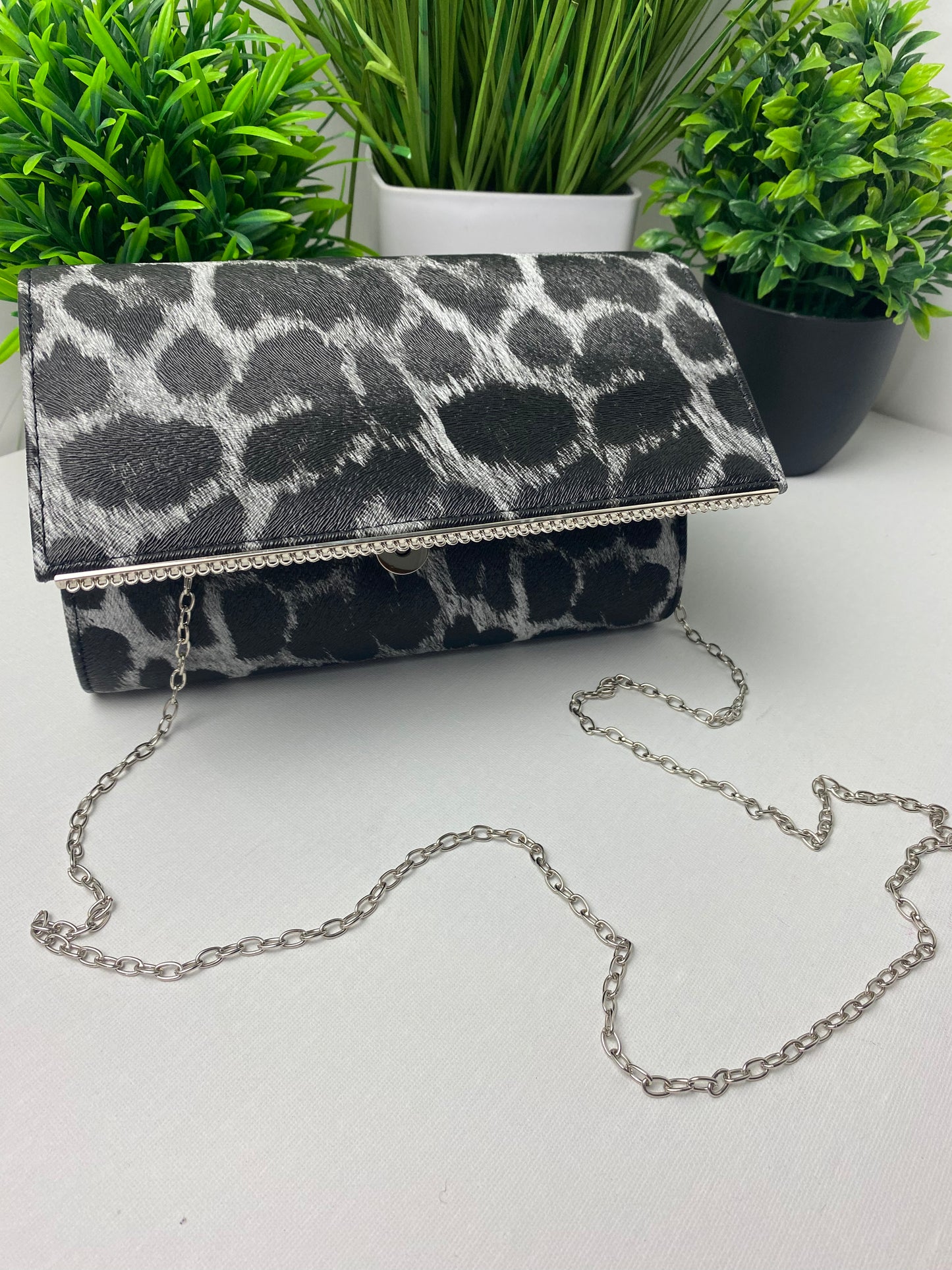 Black and Grey Leopard Print Clutch Bag