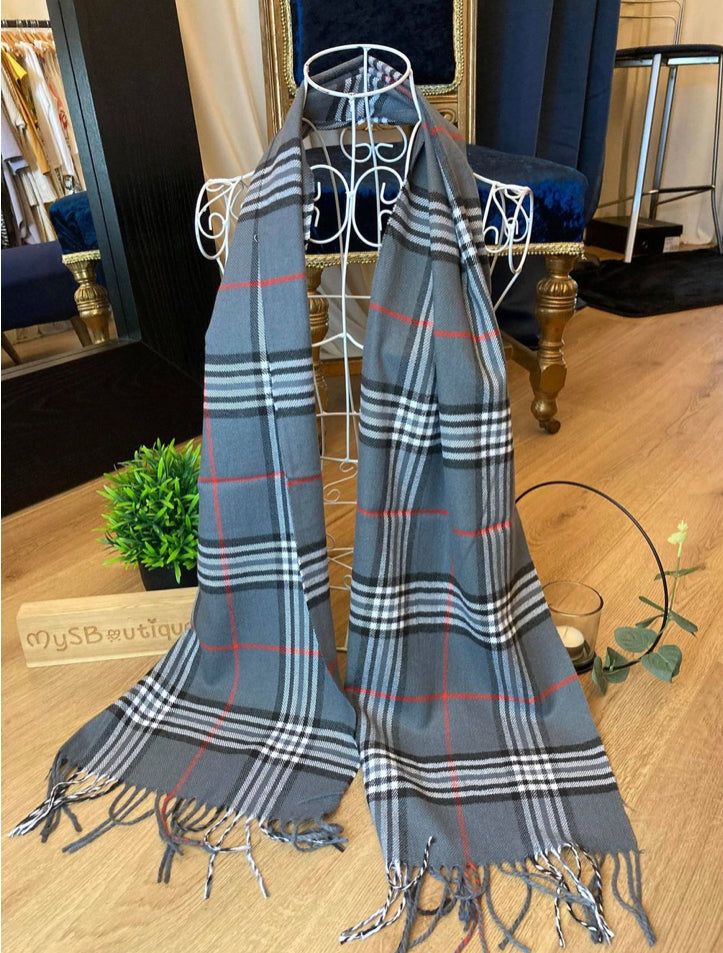 Designer Inspired Grey Check Scarf