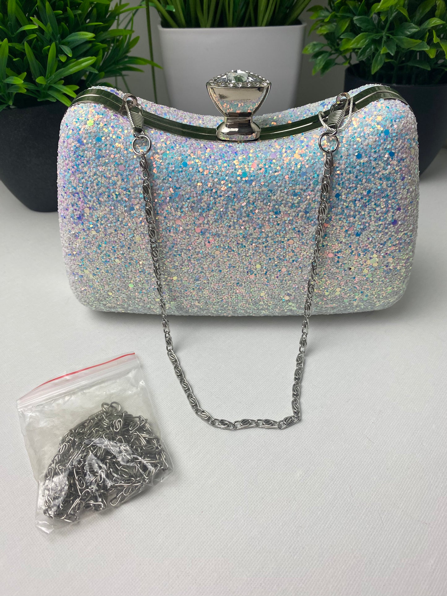 White Opaque Embellished Occasion Clutch