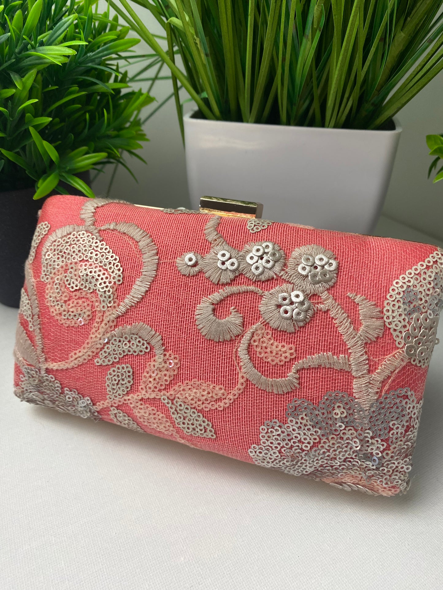 Katherina Coral Embellished Occasion Clutch Bag