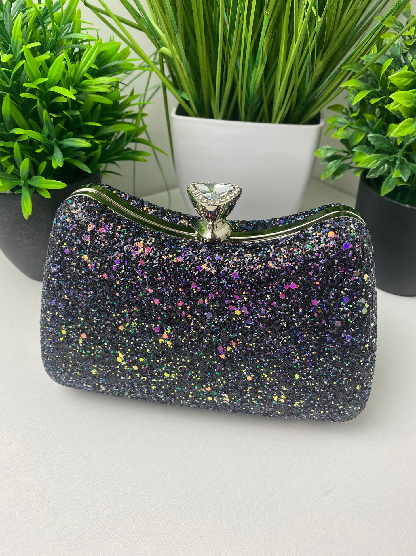 Multicoloured Black Sparkly Occasion Clutch Bag
