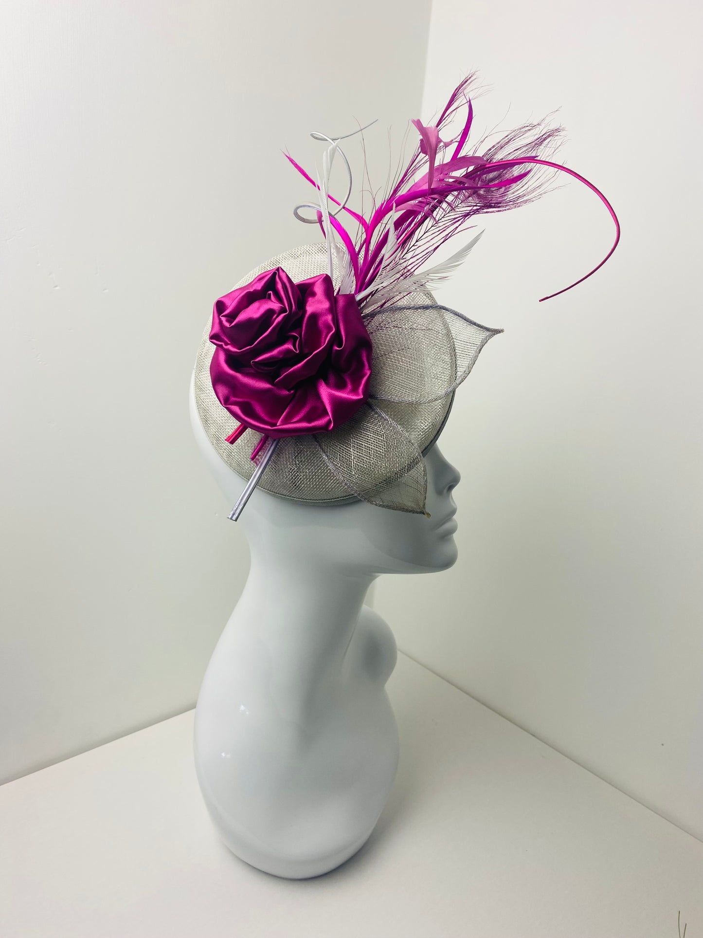 Bespoke Grey & Magenta Ombré Pillar Box Fascinator