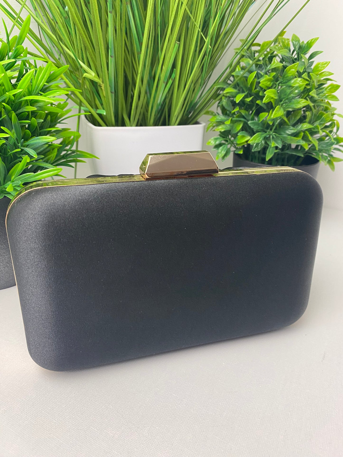 Black Satin Knot Detail Clutch Bag