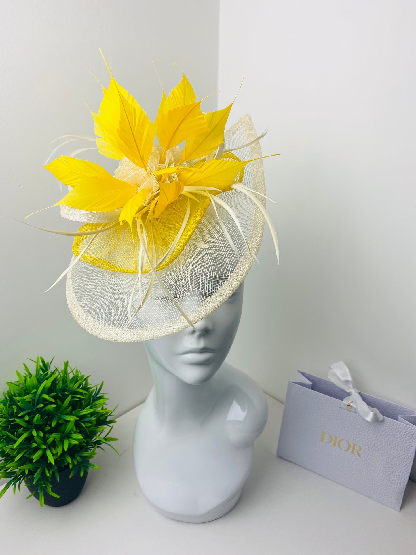 Bespoke Yellow & Cream Teardrop Fascinator