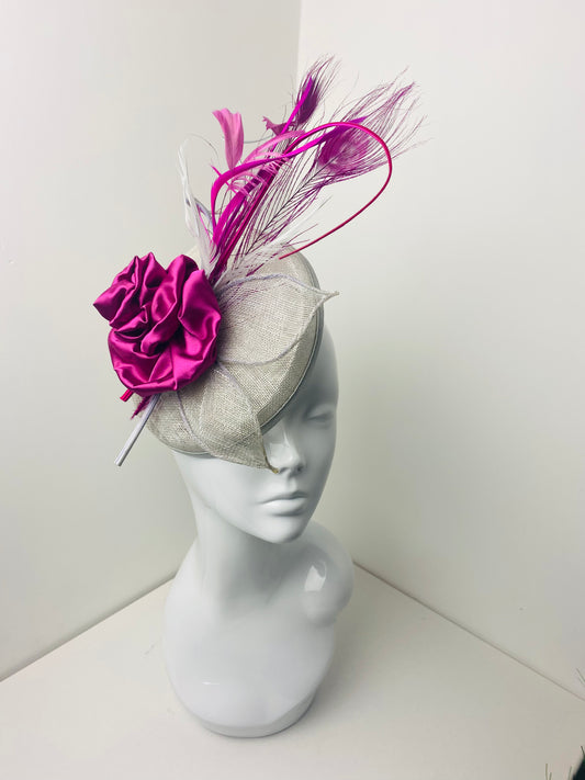 Bespoke Grey & Magenta Ombré Pillar Box Fascinator