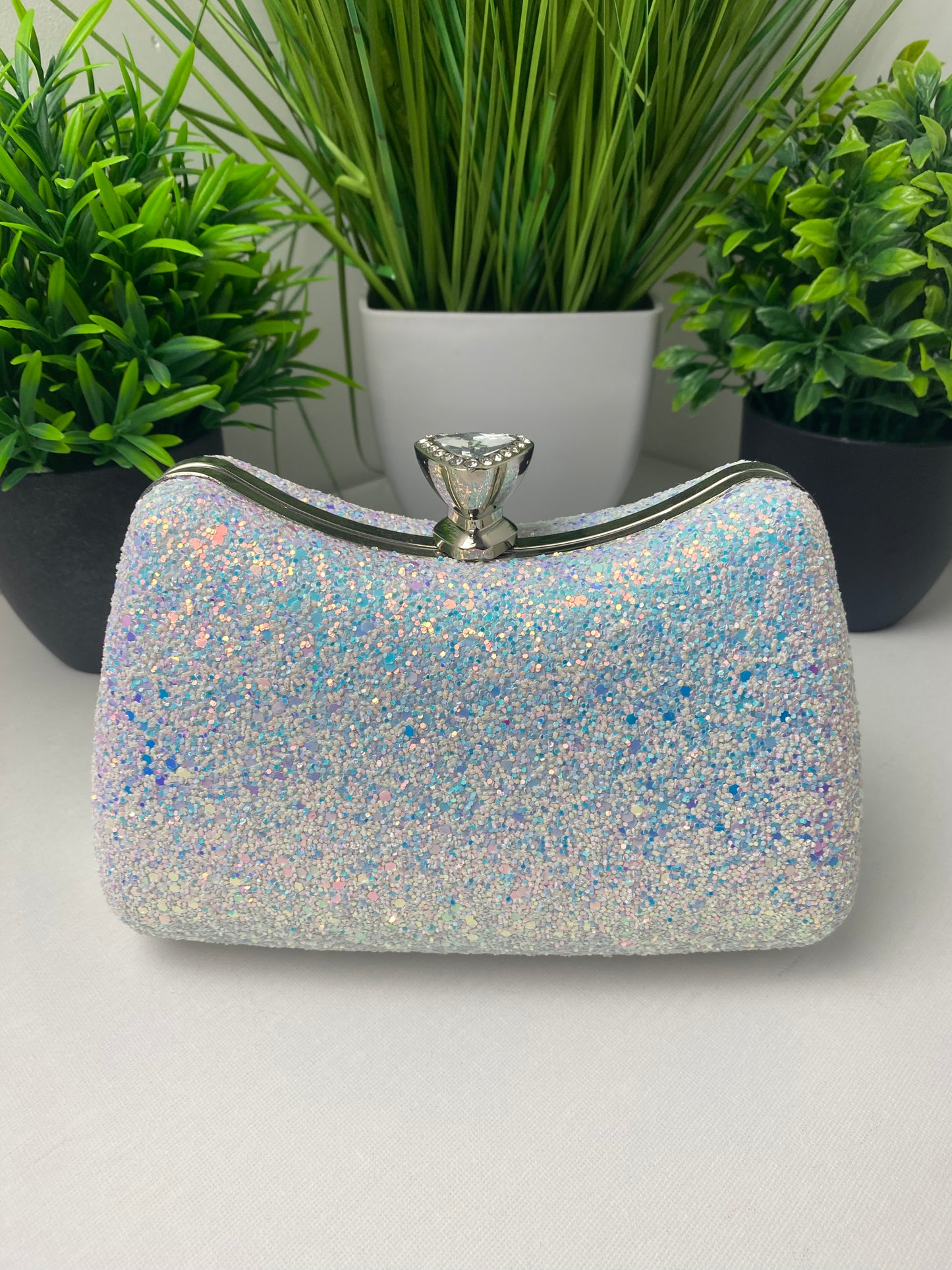 White Opaque Embellished Occasion Clutch