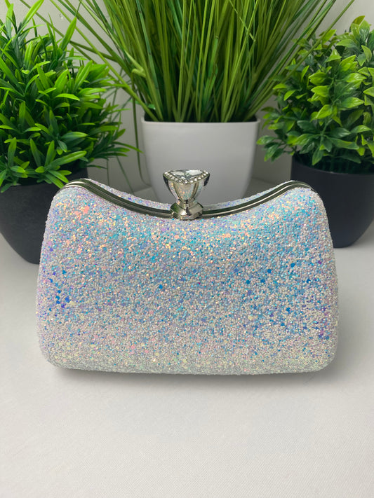 White Opaque Embellished Occasion Clutch