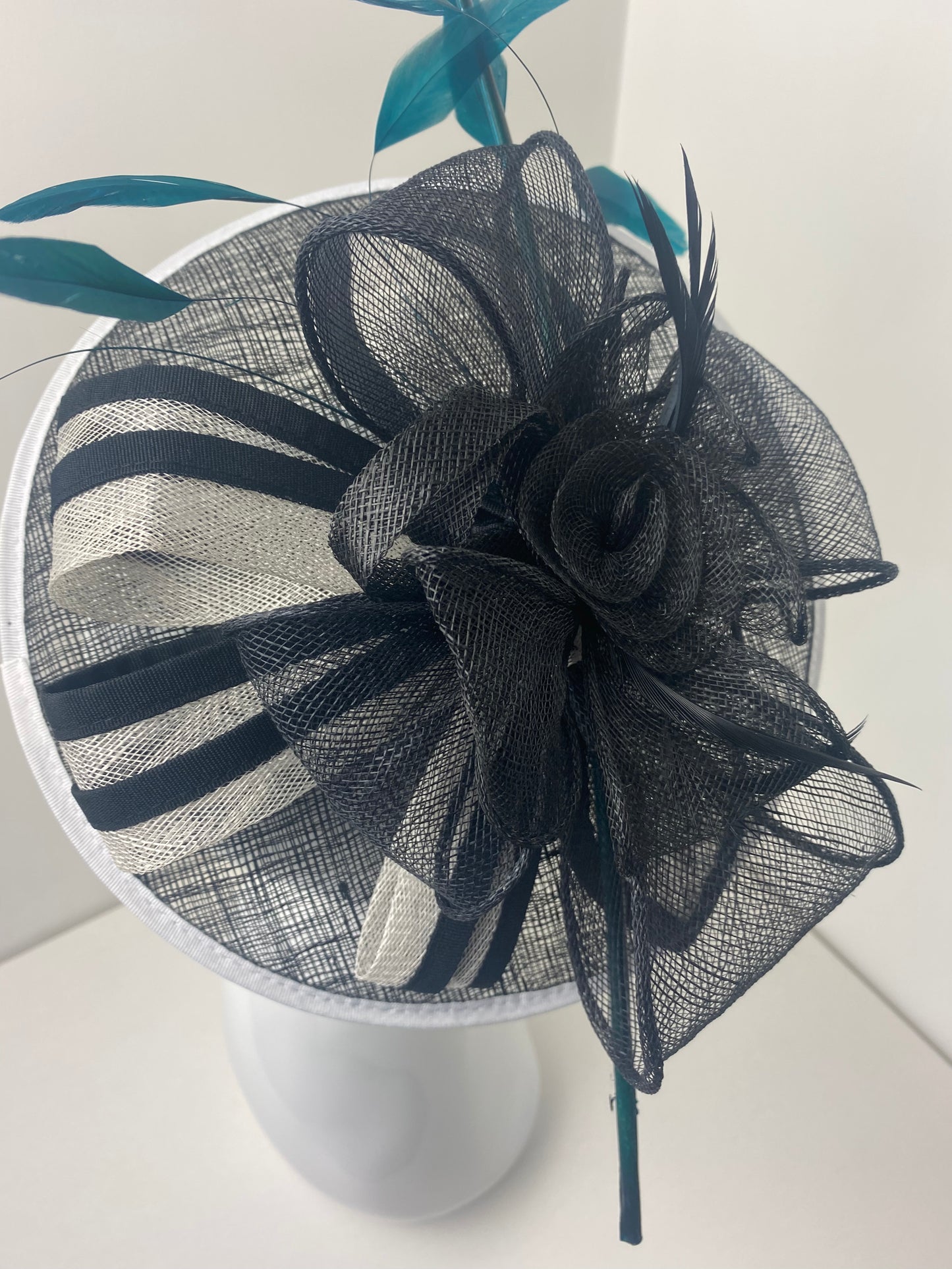 Bespoke Black & Teal Round Sinamay Fascinator