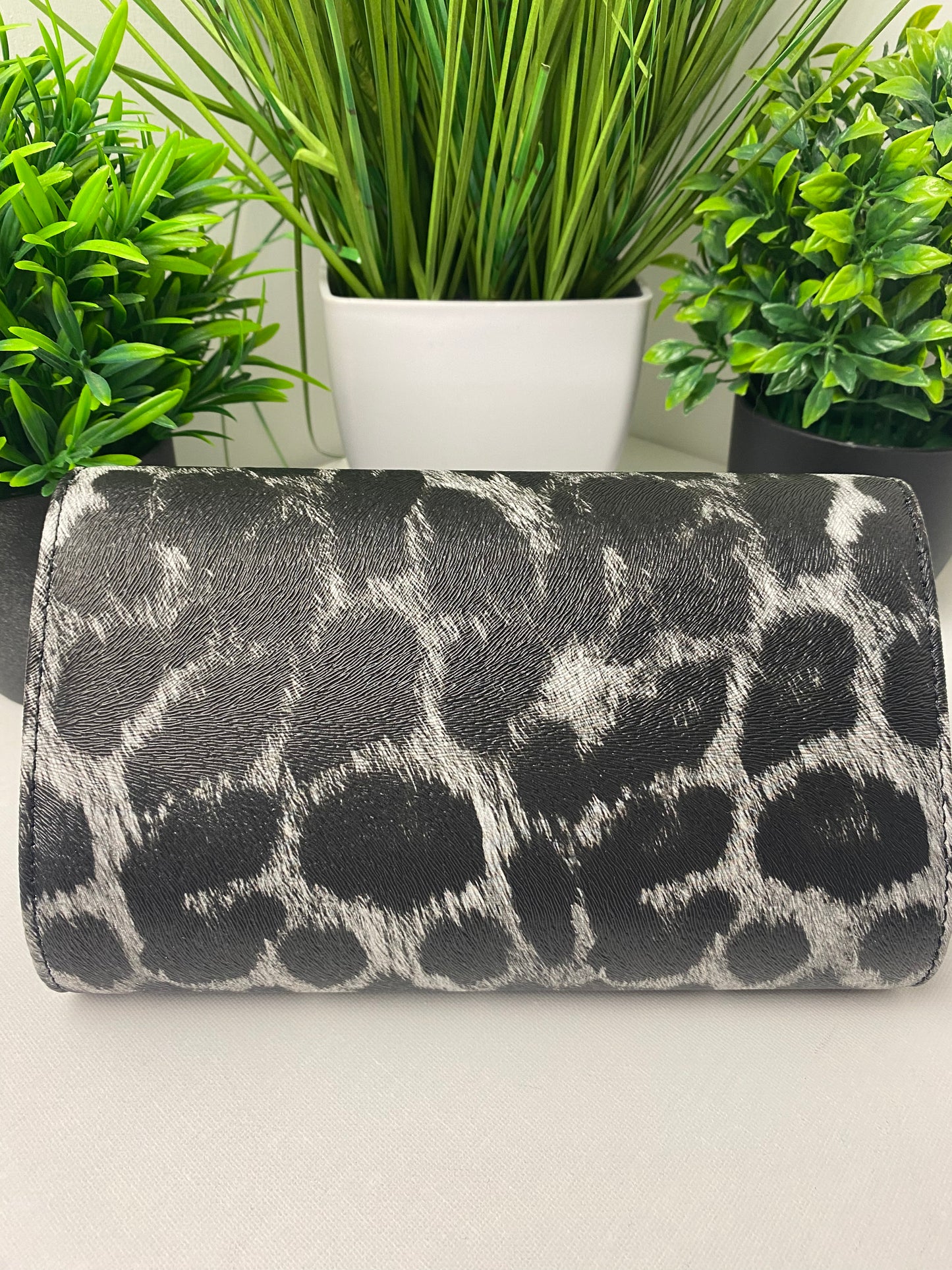 Black and Grey Leopard Print Clutch Bag