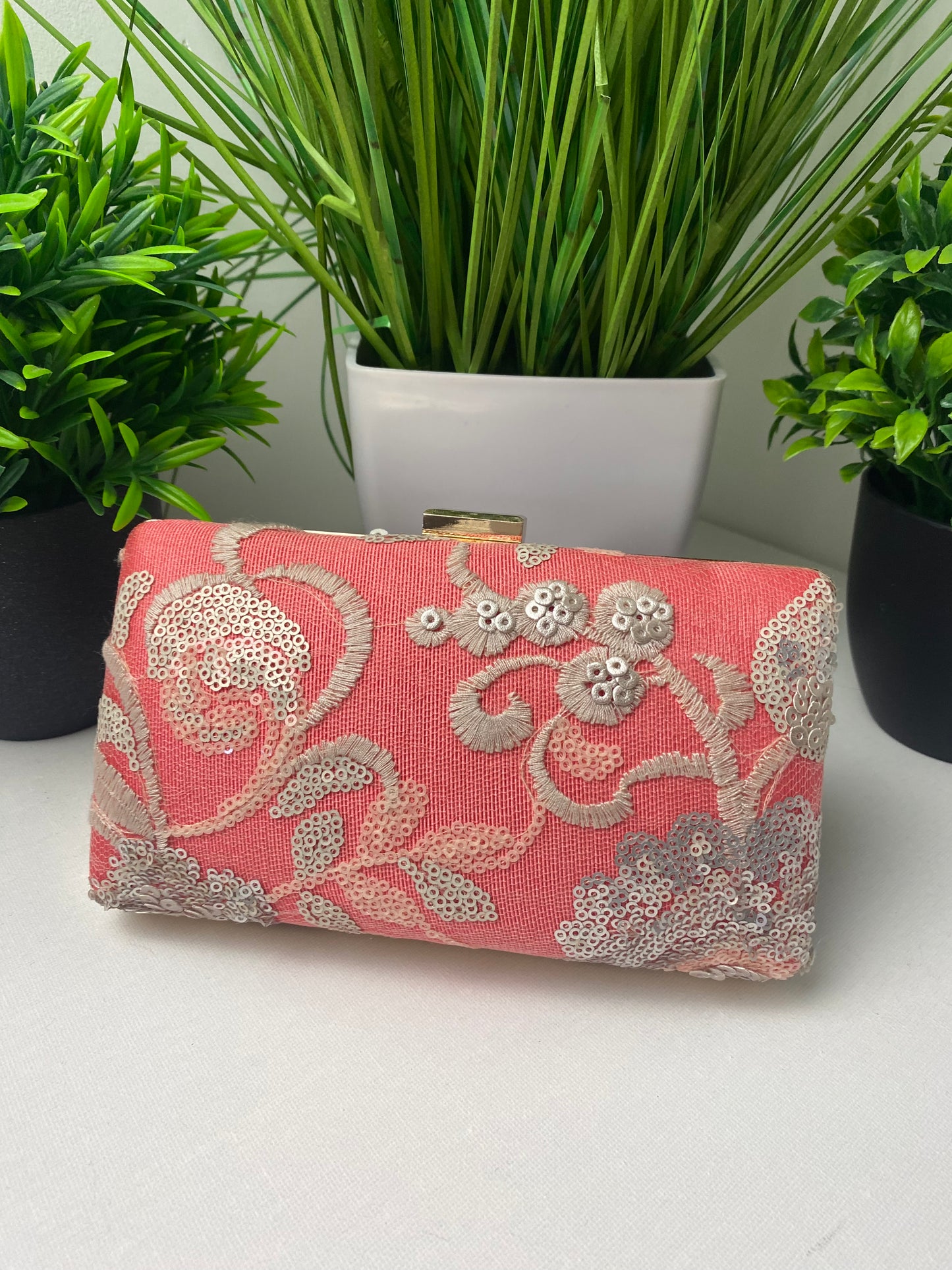 Katherina Coral Embellished Occasion Clutch Bag