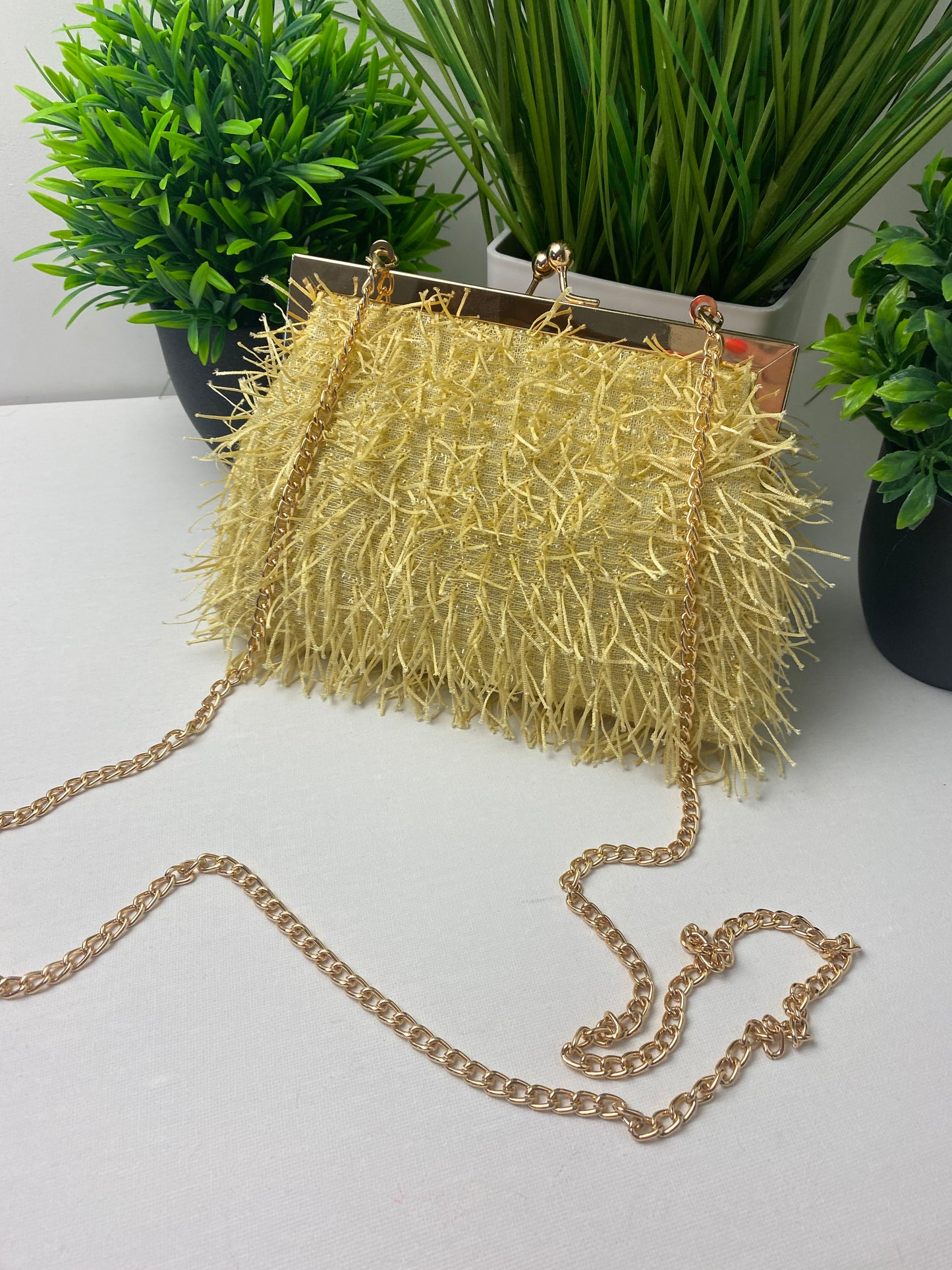 Ochre Yellow Tassle Fringe Clutch Bag